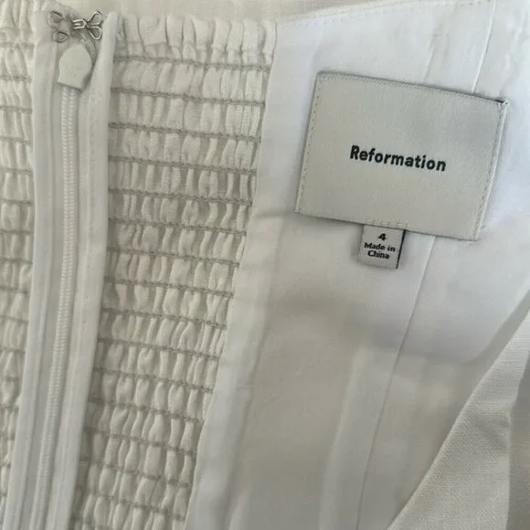 NEW Reformation Coucou Midi Linen Dress Puff Sleeves White | US 4 UK 8 - Picture 8 of 11